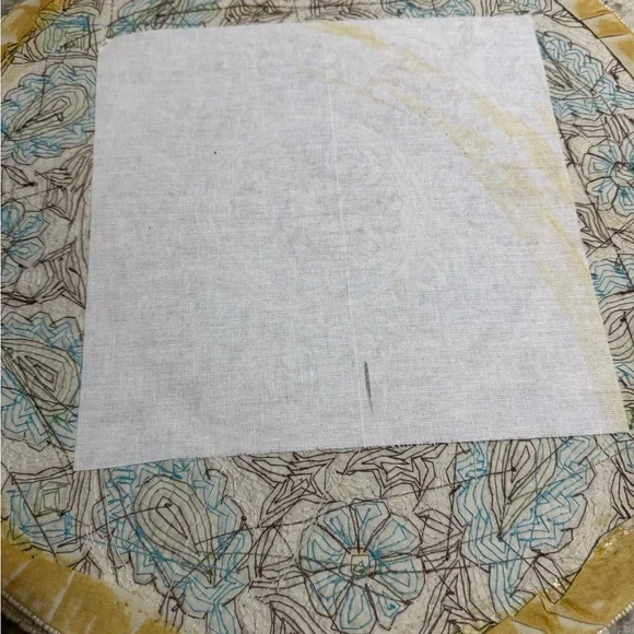 Hand Beaded MCM Vintage Round Placemats 15” Aqua Green Brown Flower Design Retro